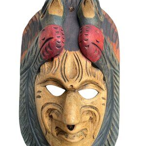 Warrior Chief Totem South American Face Mask Hand Carved Wooden Painted